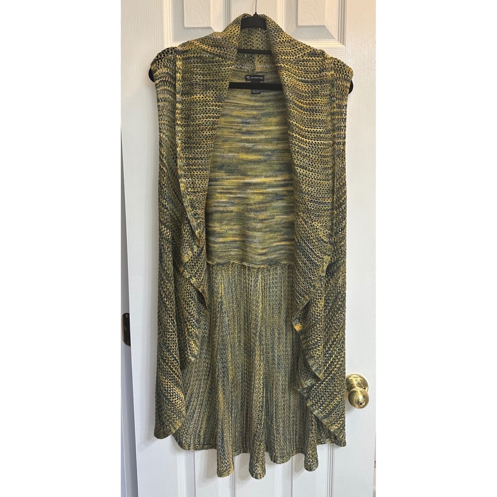 New Directions Womens 2X Space Dye Open Front Sleeveless Cardigan Vest Green